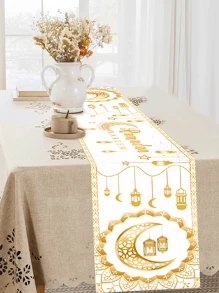 طاولة عداد من المخمل البرتقالي ذات تصميم نجوم وقمر لموسم رمضان وعيد الأسرة، إكسسوارات ديكور طاولة الحفلات