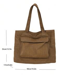 大容量纯色手提包带徽章，适合女性日常和假日穿着 - 棕色 - 查看 5