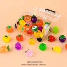 1 套迷你旅行箱 + 迷你逼真水果蔬菜玩具，发光微型蔬菜水果行李箱仿真模型，娃娃屋配件装饰，迷你水果