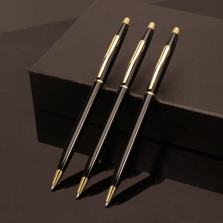 3支装小型金属圆珠笔，1.0毫米黑色墨水，书写流畅，是办公室、商务、宾客留言簿、圣诞节和毕业典礼的完美礼物。返校季 - 細長款 - 查看 1