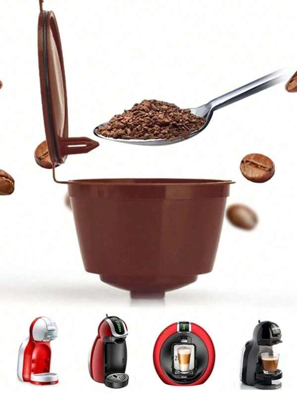 1 pieza/2 piezas/3 piezas/5 piezas Cápsulas de café reutilizables de color marrón compatibles con accesorios de café recargables, de vuelta a la escuela