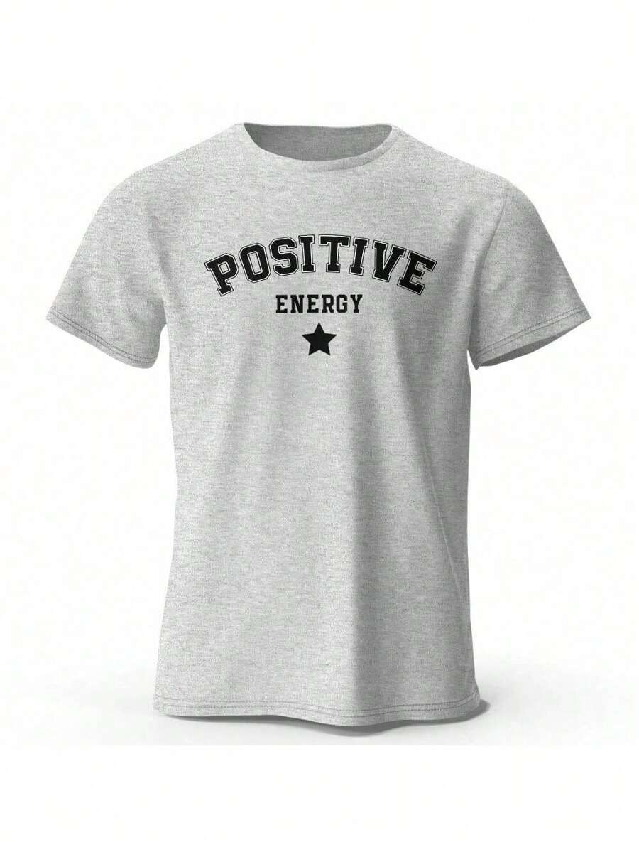 Oversized Streetwear Premium 100% Cotton Basic Positive Energy Shirt - Xám - Xem 1