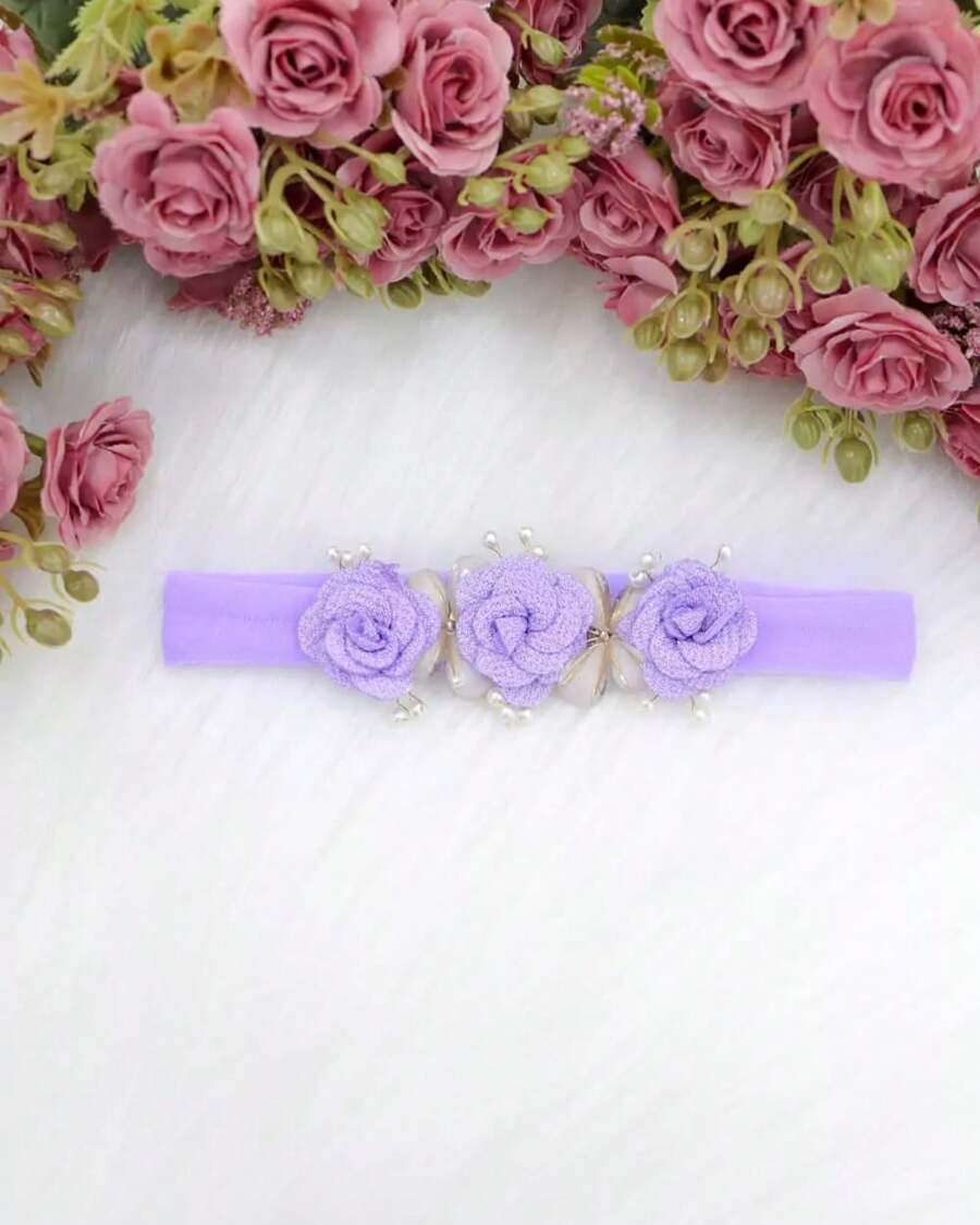 Newborn Baby Hairband Butterflies And Flowers Girl Delicate Handmade Luxury - 紫丁香色 - 查看 1