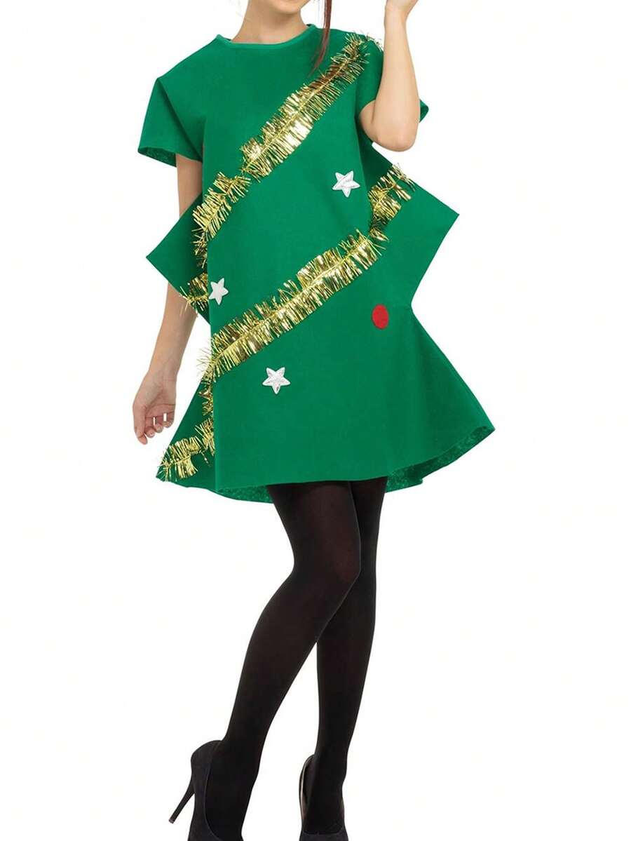 Disfraz de disfraz de mujer de árbol de Navidad - Verde - Ver 1