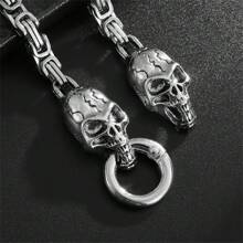 SeuSuk 1 Stück Herren Einzigartige Coole & Modische Hip Hop Punk Rock Edelstahl Doppel Skulls Silber Armband Schmuck Geschenk