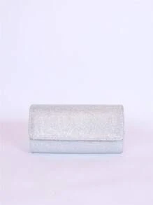 女士纯色闪亮信封手拿包、单肩包、简约、多功能，适合日常购物、聚会、生日派对、婚礼 - 銀色 - 查看 4