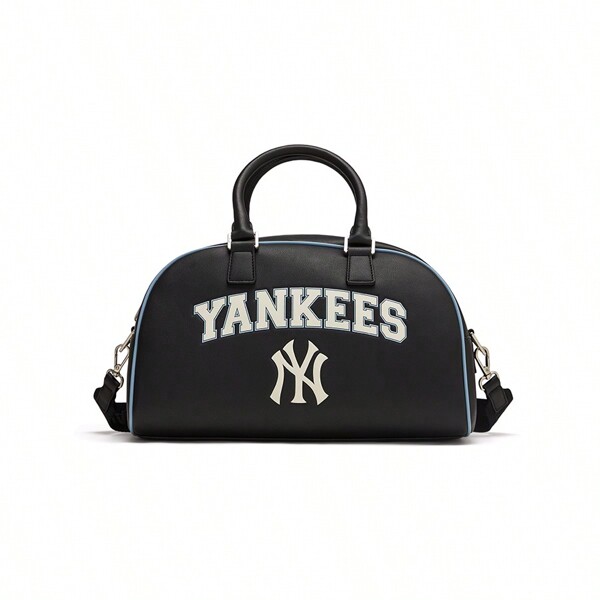 MLB New York Yankees Faux Leather Casual Commute Bowling Bag Bolsa de Ombro Crossbody Bolsa de Ginástica Bolsa de Viagem Bolsa de Natação, Casais Grandes Unissex, Preto