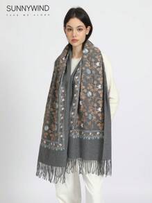 1 件休闲花卉刺绣围巾，秋冬 - 彩色 - 查看 7