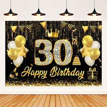 AFYPRTY 1 pieza 100*150cm Fondo de fiesta de 18 cumpleaños con números de strass, fondo de poliéster negro y dorado, accesorio fotográfico, decoración de fiesta de cumpleaños 16, 30, Navidad - Multicolor - Ver 5