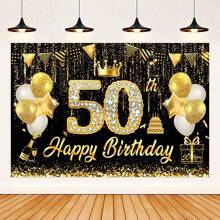 AFYPRTY 1 pieza 100*150cm Fondo de fiesta de 18 cumpleaños con números de strass, fondo de poliéster negro y dorado, accesorio fotográfico, decoración de fiesta de cumpleaños 16, 30, Navidad - Multicolor - Ver 7