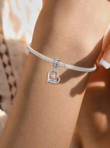 1pc Christmas Fashionable Sparkling Heart-Shaped Beaded Pendant, Suitable For Women Bracelet, Bangle DIY Jewelry Making And Daily Outfit Accessory, Suitable For Girls