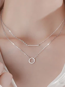 1pc 925 Sterling Silver Simple Double-Layer Geometric Necklace, Women's Unique Collarbone Chain Gift For Girlfriend, Jewelry Gift