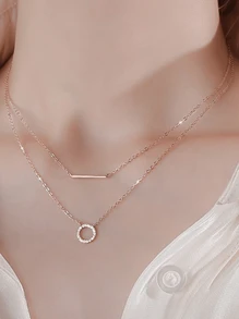 1pc 925 Sterling Silver Simple Double-Layer Geometric Necklace, Women's Unique Collarbone Chain Gift For Girlfriend, Jewelry Gift