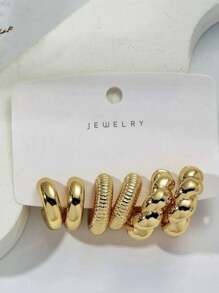 3 对简约别致的 C 形扭曲耳环，流畅的高端风格，适合女性日常佩戴 - 金色 - 查看 2