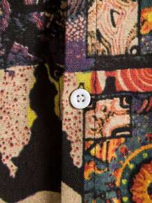 Men Tropical Print Button Up Hawaiian Shirt