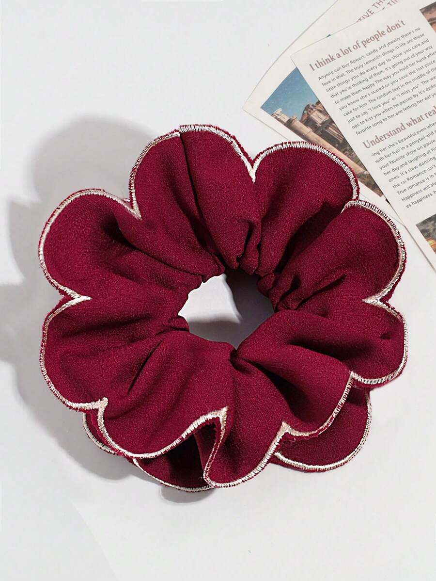 1 pieza Scrunchie de encaje floral rojo elegante y de moda para uso casual, adecuado para uso diario