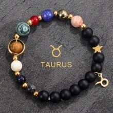 Handgemaakte 12 Zodiac-armband - natuurlijke tijgeroogstenen kralen, unieke patronen en kleurvariaties, perfect cadeau voor vrouwen en mannen
