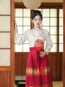 Áo dài tay thêu hạt cườm phong cách Trung Hoa thanh lịch mùa xuân cho Tết Nguyên đán, đám cưới Trung Quốc, hàng ngày, đường phố, đi làm, ở nhà và những dịp khác để mặc áo Hanfu - trắng - Xem 9