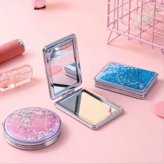 1PC Compact Mirror,Makeup Mirror/Cosmetic Mirror,Glitter Makeup Mirror,Foldable Mirror,Travel Makeup Mirror,Travel Mirror,Portable Mirror,Round/Square Models Available,For Travel At Home Or On-The-Go,For Women & Girl