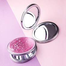 1PC Compact Mirror,Makeup Mirror/Cosmetic Mirror,Glitter Makeup Mirror,Foldable Mirror,Travel Makeup Mirror,Travel Mirror,Portable Mirror,Round/Square Models Available,For Travel At Home Or On-The-Go,For Women & Girl