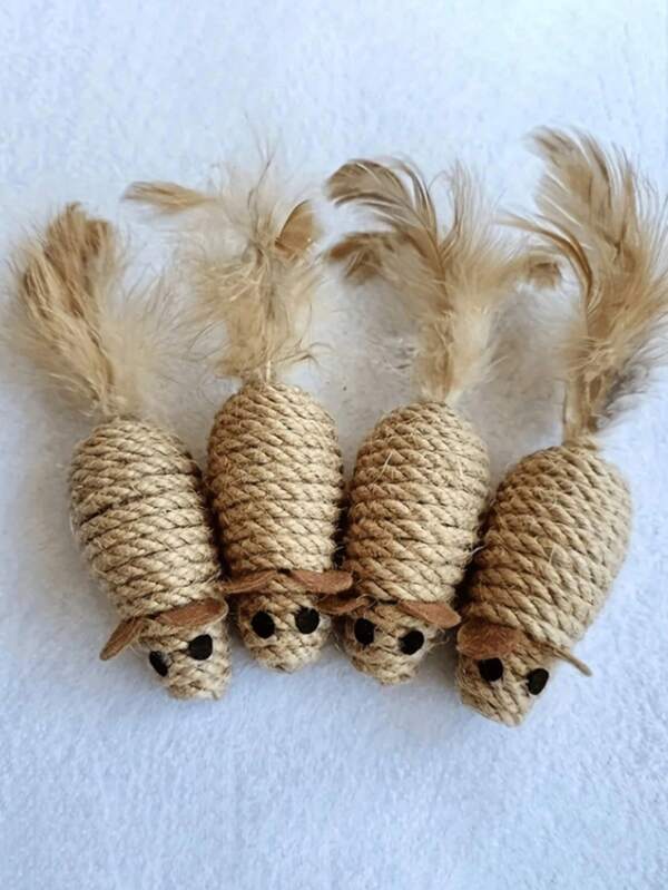1pc/2pcs/3pcs Sisal Rope And Bite-Resistant Cat Toys, Mouse-Shaped Cat Bite Toys With Feather Tails, Cat Interactive Toys.Mother's Day