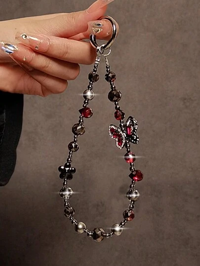 奢华水钻蝴蝶吊坠手机挂绳手机壳腕带钥匙绳闪闪发光水钻挂链礼物送给母亲、家人、朋友、生日、节日手机饰品、手机链