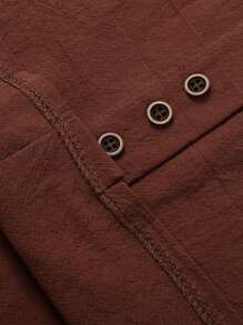 Womens Cotton Linen Blouse Shirts Summer Casual Boho Short Sleeve Buttons Decor Loose Tunic Tops - màu nâu - Xem 8