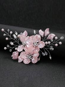 1 pieza Accesorio para el cabello con clip de tono dorado y flor rosa con cristales, accesorio para el cabello de boda, accesorio del Día de San Valentín - Rosa - Ver 2