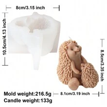 3D 手工制作可爱拥抱刺猬蜡烛硅胶模具 DIY 圣诞节母子刺猬带水壶模具用于香薰蜡烛香皂石膏粘土制作、家居装饰手工艺品工具 - 白色 - 查看 13