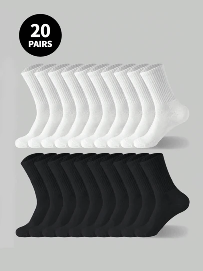 5/10/20 Pairs Men's Casual Socks, White Socks, Winter Socks, Black Socks, Outdoor Sports Socks