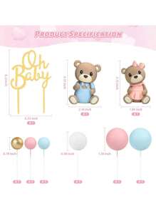 33 件或 1 件粉蓝熊蛋糕装饰，粉裙熊蓝衣熊，粉蓝泡沫球蛋糕装饰，适用于洗礼蛋糕装饰，性别揭晓派对蛋糕装饰，派对桌面房间装饰，软胶熊可重复使用 - 多色 - 查看 6