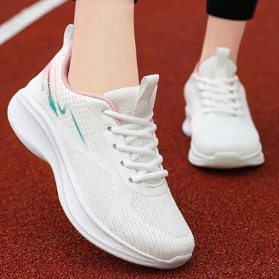 Women's Breathable Mesh Sneakers - Lightweight Running Shoes With Comfortable Cushioning, Lace-Up Walking Shoes For Casual Wear & Gym