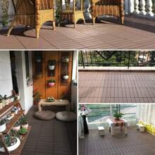 11 Pieces Of Garden Tiles 1m² Outdoor Area Plug-In Fastening, Modular Wood Composite Panels For Balcony Terrace Yard, Floor Tiles Each 30x30cm, WPC Slatted Tiles, Click Tiles Made Of Composite Material Interlocking, Outdoor Tiles For Garden, Patio, Balcony - 咖啡棕 - 查看 1