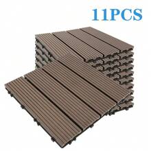11 Pieces Of Garden Tiles 1m² Outdoor Area Plug-In Fastening, Modular Wood Composite Panels For Balcony Terrace Yard, Floor Tiles Each 30x30cm, WPC Slatted Tiles, Click Tiles Made Of Composite Material Interlocking, Outdoor Tiles For Garden, Patio, Balcony - 咖啡棕 - 查看 3