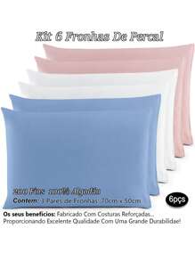 Kit 06 Percale Pillowcases 200 Threads Cotton Pillow - Xanh, trắng, hồng - Xem 2