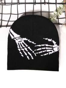 1 件多色骷髅手图案休闲街头服饰亚克力拼布无檐小便帽，温暖冬帽，男女通用设计冬季圣诞帽男士无檐小便帽滑雪帽 - 骷髏手圖案 - 查看 3