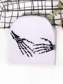 1 件多色骷髅手图案休闲街头服饰亚克力拼布无檐小便帽，温暖冬帽，男女通用设计冬季圣诞帽男士无檐小便帽滑雪帽 - 骷髏手圖案 - 查看 8