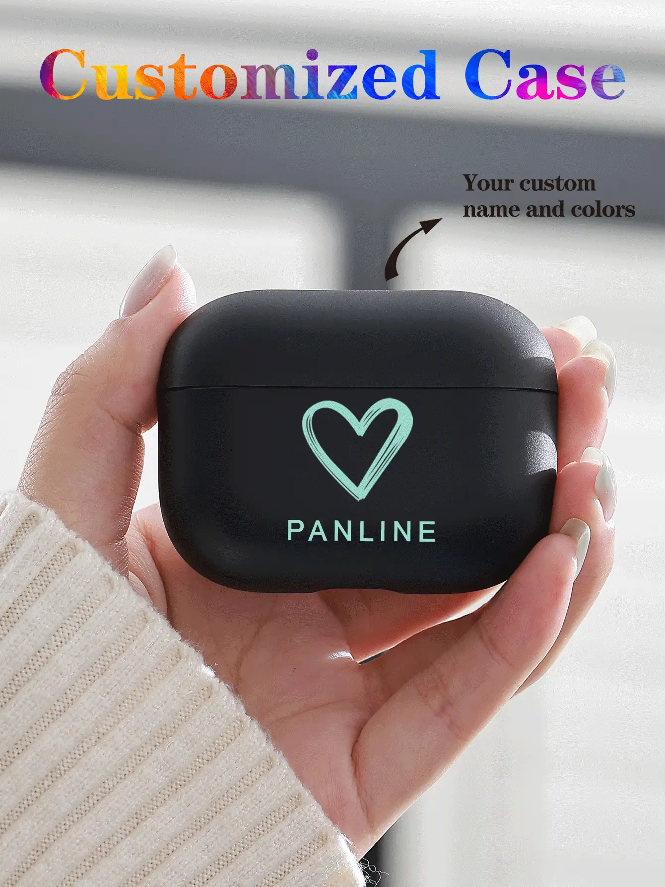 1 chiếc Vỏ bảo vệ tai nghe thiết kế chữ tên hình trái tim tùy chỉnh tương thích với Apple 1/2/3 Pro (Thế hệ thứ 2) - màu đen - Xem 2