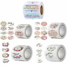 500 张自粘式感谢贴纸、甜点/蛋糕烘焙密封贴纸、奖励贴纸、花卉婚礼礼品包装 - 多色 - 查看 6