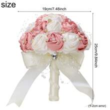 Elegante ramo de rosas de satén con cuentas y cristales de color champán, ramo de boda de rosas de tela artificial, flor eterna W0630G