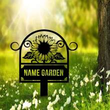 1pc Custom Metal Garden Sign, Flower Sign With Stakes, SunFlower Sign With Stakes, Personalized Garden Name Sign, Lawn Signs, Outdoor Metal Sign, Garden Decor, Garden Gift - Black - View 7