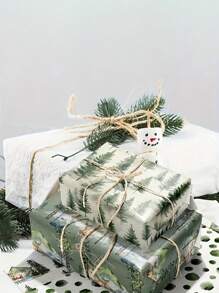 Bộ 6 tờ giấy gói quà Giáng sinh cổ điển, bao bì quà tặng xanh thủ công ngày lễ với chủ đề cây thông Noel và tuần lộc, dùng để gói quà văn phòng, không bao gồm phụ kiện - Giấy gói quà giáng sinh - Xem 5