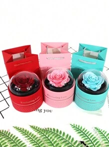 情人节永生玫瑰首饰礼盒（1个），圆形单支玫瑰项链首饰盒，情侣惊喜吊坠盒，含贺卡，浪漫情人节、生日、求婚、婚礼装饰、返校季礼物 - 彩色 - 查看 13