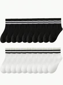 1/3/5/10/20 双女士黑白条纹袜子白色袜子可爱女孩袜子黑色袜子适合度假、运动、休闲、商务、户外旅游等各种日常穿着 - 彩色 - 查看 9