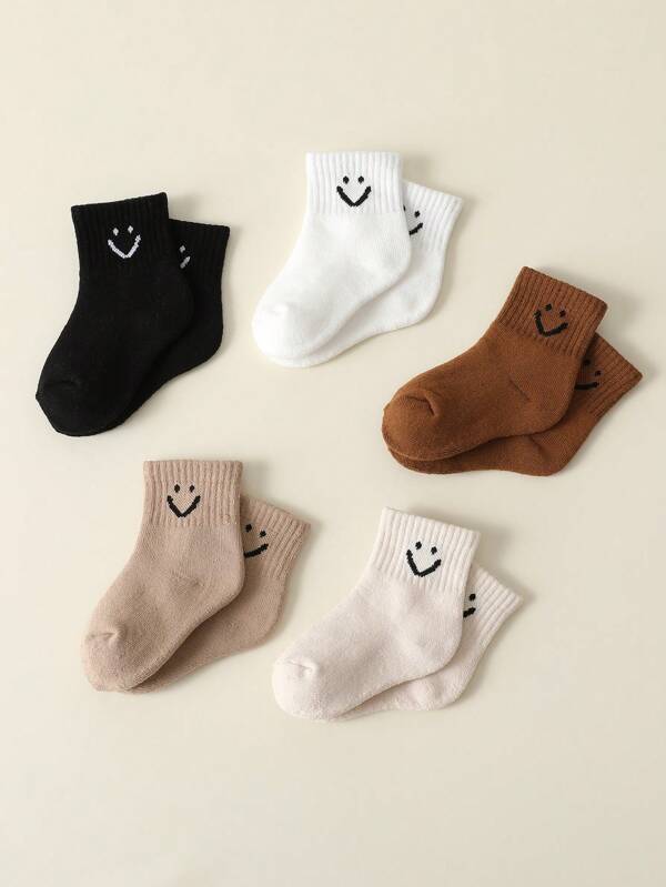 5 Pairs Baby Boy & Girl Socks, Thick Warm Cotton Candy Colored Crew Socks For Newborns & Infants, Autumn/Winter