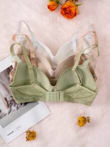 Damska modna koronkowa bielizna z nadrukiem i teksturą, komplet biustonoszy (3 szt.)