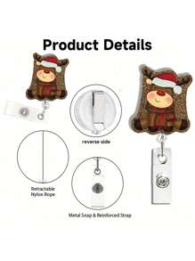 1 Stylish And Cute Santa Claus Collection Decorative Glitter Acrylic Snap Lanyard Clip - Glitter Acrylic Snap Lanyard Clip For Nurses, Friends And Family, Ideal For Parties And Holiday Gifts (Multi-Color)