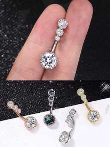 1 件 14G 316L 医用钢肚脐环，透明 CZ 肚脐环，肚脐环，肚脐穿孔心形圆形方晶锆石肚脐穿孔首饰，女性肚脐穿孔首饰，情人节圣诞礼物 - 彩色 - 查看 3