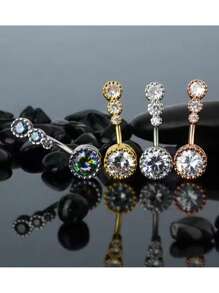 1 件 14G 316L 医用钢肚脐环，透明 CZ 肚脐环，肚脐环，肚脐穿孔心形圆形方晶锆石肚脐穿孔首饰，女性肚脐穿孔首饰，情人节圣诞礼物 - 彩色 - 查看 9