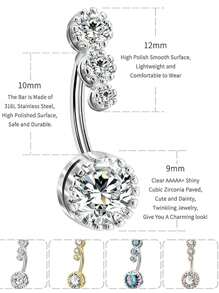 1 件 14G 316L 医用钢肚脐环，透明 CZ 肚脐环，肚脐环，肚脐穿孔心形圆形方晶锆石肚脐穿孔首饰，女性肚脐穿孔首饰，情人节圣诞礼物 - 彩色 - 查看 2